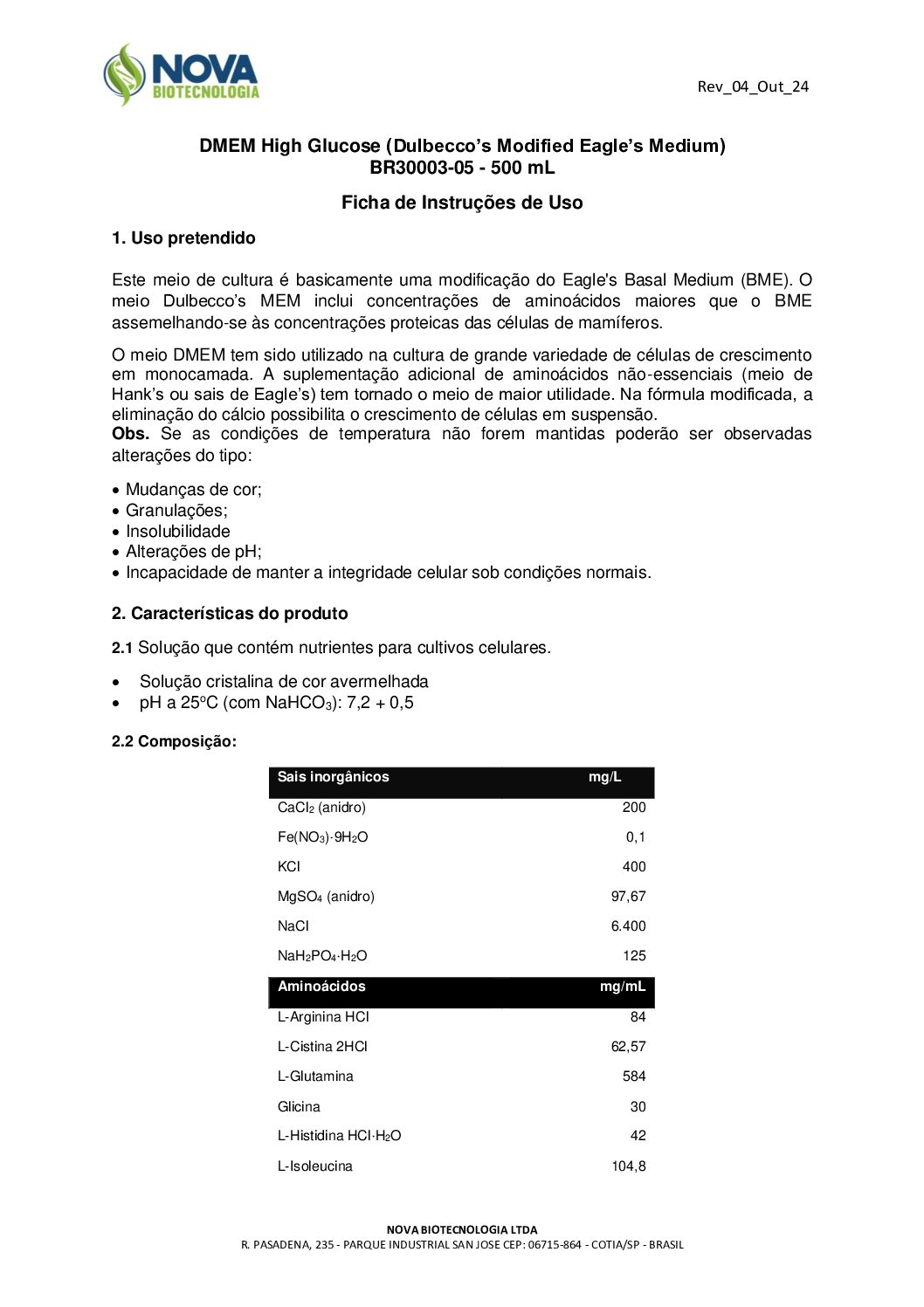 DMEM High Glucose (Dulbecco’s Modified Eagle’s Medium)